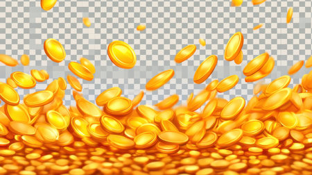 Vibrant digital illustration showcasing a dynamic flow of golden coins, representing wealth and abundance, perfect for finance-themed projects.の素材