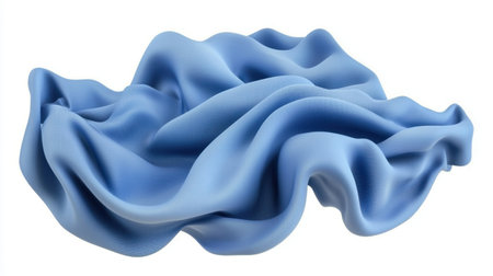 A soft blue fabric elegantly draped and forming beautiful waves and curves, ideal for artistic inspiration and design projects. Perfect for backgrounds.の素材