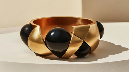 This stunning gold and black bracelet features a unique geometric design, perfectly combining modern elegance with artistic flair. Ideal for any outfit.の素材