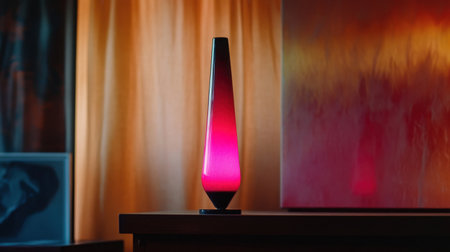 This image features a modern lamp with a vibrant gradient color scheme, casting a warm glow in a stylish, contemporary living space, creating a cozy atmosphere.の素材