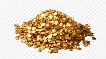 A vibrant pile of golden coins catches the eye with its sparkling surface, symbolizing wealth and prosperity. Ideal for financial themes.の素材