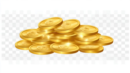 This image showcases a vibrant pile of shiny gold coins, symbolizing wealth and prosperity, perfect for financial and investment-themed illustrations.の素材
