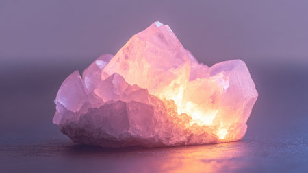 This stunning pink quartz crystal cluster emits a soft glow, showcasing its natural texture and beauty, perfect for home decor or healing purposes.の素材