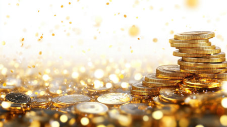 A captivating image of stacked golden coins against a sparkling background, evoking themes of wealth, prosperity, and financial success. Perfect for various commercial uses.の素材
