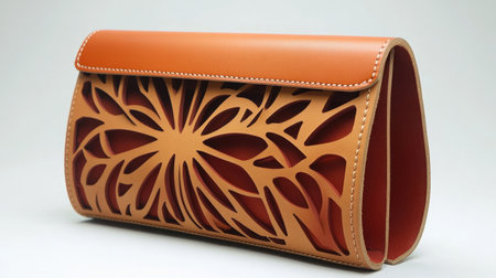 This stylish leather handbag showcases an intricate floral cut-out design, combining elegance and modern trends for versatile use in fashion.の素材