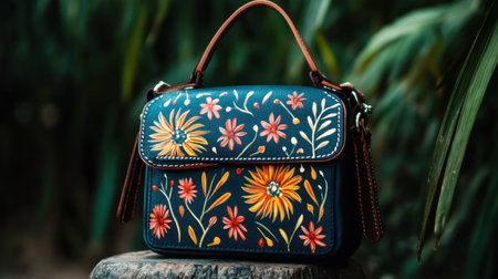 A beautifully crafted bag featuring colorful floral embroidery, perfect for enhancing any outfit. Its stylish design and vibrant colors create a striking accessory.の素材
