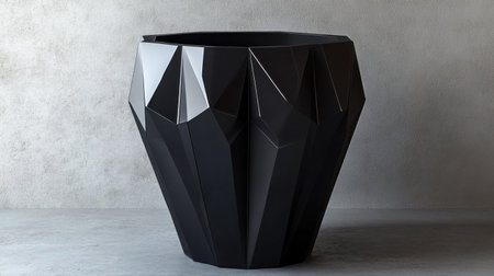 This striking black geometric planter features a unique faceted design, perfect for adding a modern touch to any interior or exterior space.の素材