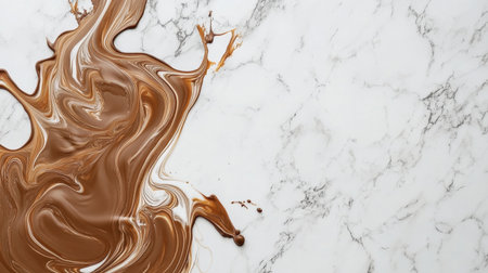 A captivating image of creamy chocolate swirling across a textured marble surface, perfect for food blogs and gourmet presentations. Ideal for culinary designs.の素材