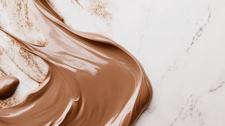 This high-resolution image showcases smooth and silky chocolate spread elegantly placed on a marble surface, featuring rich textures and colors that evoke indulgence.の素材