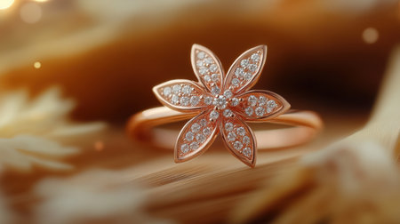 This stunning rose gold flower ring features sparkling diamonds, capturing elegance and beauty. Perfect for special occasions or as a gift.の素材