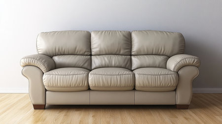 This elegant leather sofa enhances modern living spaces with its soft cushions and warm tones, creating a cozy and inviting atmosphere perfect for relaxation.の素材