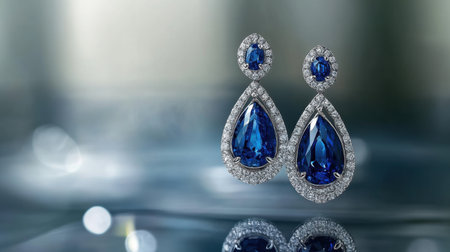Captivating sapphire earrings adorned with sparkling diamonds, ideal for enhancing elegance at any formal occasion. Perfect gift for cherished moments.の素材