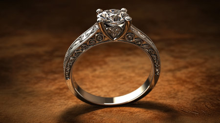 This stunning vintage engagement ring features a brilliant round diamond set in an intricately designed band, showcasing exceptional craftsmanship and timeless elegance.の素材