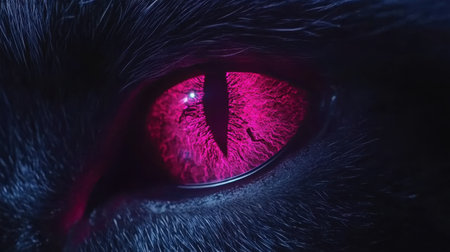 This macro photograph captures the mesmerizing detail of a cat's eye, featuring a vivid pink iris and intricate textures, evoking a sense of wonder and mystery.の素材