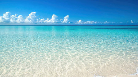 Experience the serenity of a tropical beach with crystal clear waters and a vibrant blue sky. A perfect scene for relaxation and rejuvenation.の素材