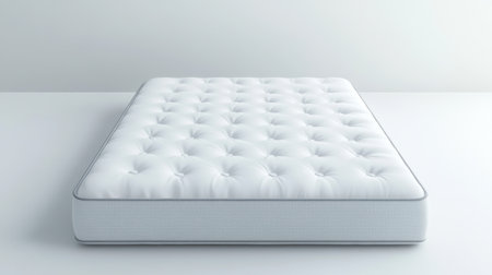 This soft white mattress features a tufted texture, perfect for enhancing comfort in a minimalist interior space, promoting restful sleep and relaxation.の素材