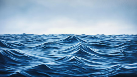 This captivating image captures the rhythmic motion of ocean waves beneath a soft blue sky. The harmonious blend of colors creates a tranquil atmosphere, perfect for evoking feelings of calm and serenity.の素材