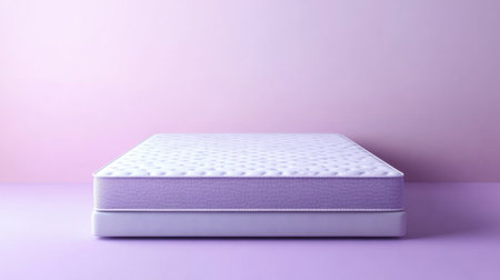 This image features a soft and inviting mattress resting on a pastel purple background, perfect for portraying comfort and contemporary bedroom aesthetics.の素材