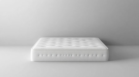 This image features a sleek white mattress against a minimalist gray backdrop, perfect for illustrating themes of comfort and modern home decor.の素材