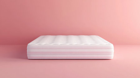 A simple white mattress placed against a soft pink background. This image emphasizes comfort and modern design, perfect for bedroom decor inspiration.の素材