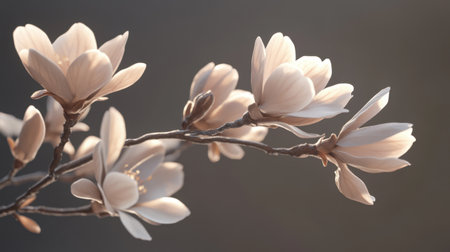 A breathtaking depiction of delicate white magnolia blossoms set against a soft background, capturing the essence of spring's beauty and tranquility.の素材