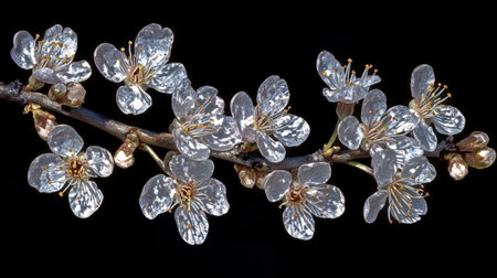 A stunning cluster of glass blossoms showcases intricate petal details and a shiny finish, perfect for artistic displays and home decor arrangements.の素材