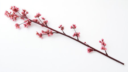 This image features a stunning pink cherry blossom branch against a clean white background, perfect for floral and nature-themed projects.の素材