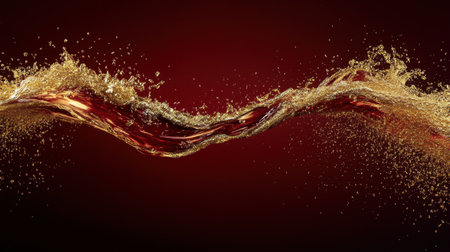 Captivate viewers with this stunning image of a dynamic splash of rich red liquid, creating an elegant wave pattern with an array of sparkling bubbles.の素材