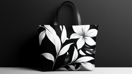 This elegant black and white floral tote bag showcases a chic design perfect for everyday use. Ideal for shopping or travel, it combines style with practicality.の素材