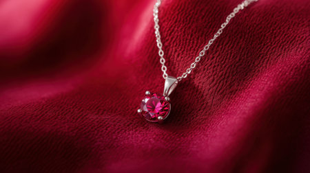 This stunning silver necklace features a vibrant pink gemstone pendant, beautifully set against luxurious red silk. Ideal for elegant occasions and gifts.の素材