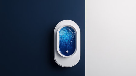 A striking composition featuring a modern aquascape with vibrant blue water neatly framed against contrasting white and dark walls, evoking tranquility.の素材