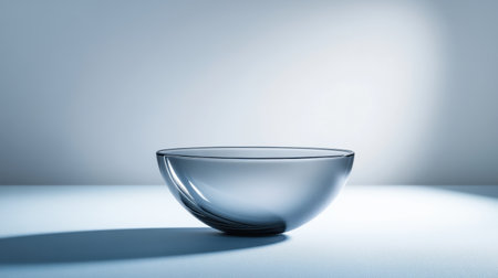A beautifully crafted glass bowl with an elegant translucent design, casting soft shadows on a smooth surface. Ideal for showcasing minimalist decor in photography.の素材
