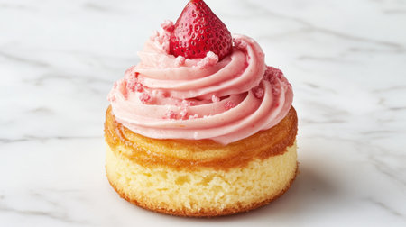 This beautiful strawberry cupcake features a fluffy vanilla base topped with creamy frosting and a fresh strawberry, perfect for any celebration.の素材