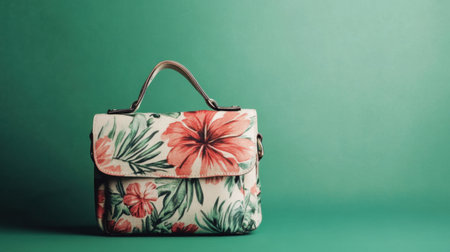 A stylish floral handbag featuring vibrant blooms on a soft textured background. Ideal for showcasing trends in fashion and accessories.の素材