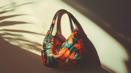 This stunning floral handbag showcases vibrant colors and an elegant design, making it an ideal accessory for any fashionable outfit or occasion. Perfect for summer.の素材
