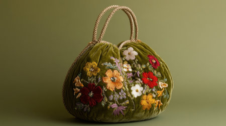 This stunning velvet bag features detailed floral embroidery that brings a touch of elegance and color to any outfit, perfect for stylish occasions.の素材