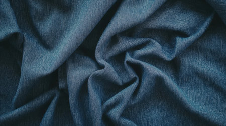 This image showcases a close-up of wrinkled fabric in a deep blue shade. Ideal for textile projects, fashion designs, and creative backgrounds.の素材
