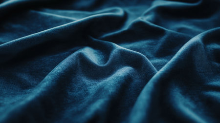 A stunning dark blue fabric showcasing soft textures and elegant draping. Ideal for backgrounds, textiles, and artistic projects, this image captures light and shadow beautifully.の素材