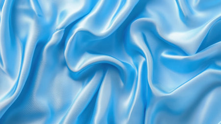 This image showcases a smooth, silky light blue fabric with an elegant draping texture, perfect for various creative projects and backgrounds.の素材