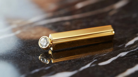 This image features an elegant gold pen adorned with a sparkling diamond accent, resting on a luxurious marble surface. Perfect for showcasing luxury accessories.の素材