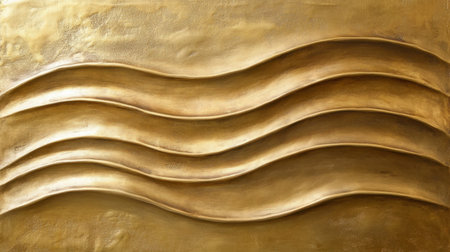This abstract wall art features smooth, wavy lines in golden tones, creating an elegant and sophisticated look. Perfect for enhancing modern interior spaces.の素材