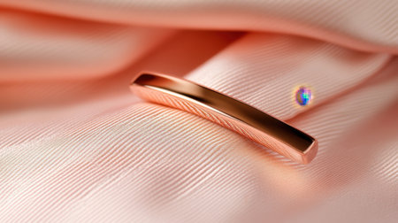 A stunning close-up of a rose gold ring resting on soft satin fabric, showcasing elegance and luxury. Ideal for jewelry marketing or fashion showcases.の素材