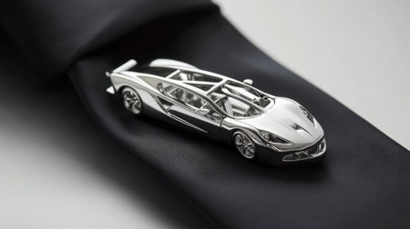 This stunning silver car model rests on a smooth black silk fabric, showcasing a perfect blend of luxury and intricate craftsmanship. Ideal for display.の素材
