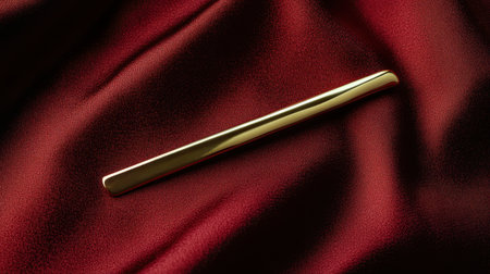 This image features a sleek gold bar elegantly placed on lush red fabric, evoking a sense of luxury and sophistication ideal for high-end design projects.の素材