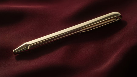 A stunning gold pen resting on rich burgundy fabric, ideal for showcasing elegance in office decor or as a thoughtful gift for professionals.の素材
