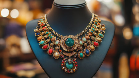 This stunning vintage necklace showcases intricate craftsmanship and vibrant gemstones. Ideal for fashion and jewelry enthusiasts. Perfect for storytelling.の素材