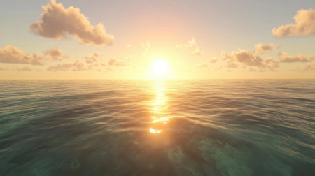 A stunning ocean view captures the essence of tranquility as the sun sets. The calm waters reflect warm colors, creating a peaceful atmosphere perfect for relaxation.の素材