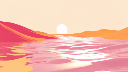 A beautiful, abstract representation of a sunset over water, featuring warm pink and orange tones, creating a serene and tranquil atmosphere for relaxation.の素材