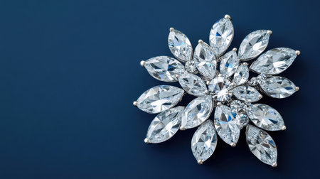 This stunning brooch features an array of gemstones that create a floral design, exuding elegance and charm on a deep blue background. Perfect for adding a touch of luxury to any outfit.の素材
