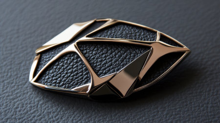 This stunning brooch features a unique combination of metal and leather textures, presenting a modern and elegant design element perfect for fashion enthusiasts.の素材